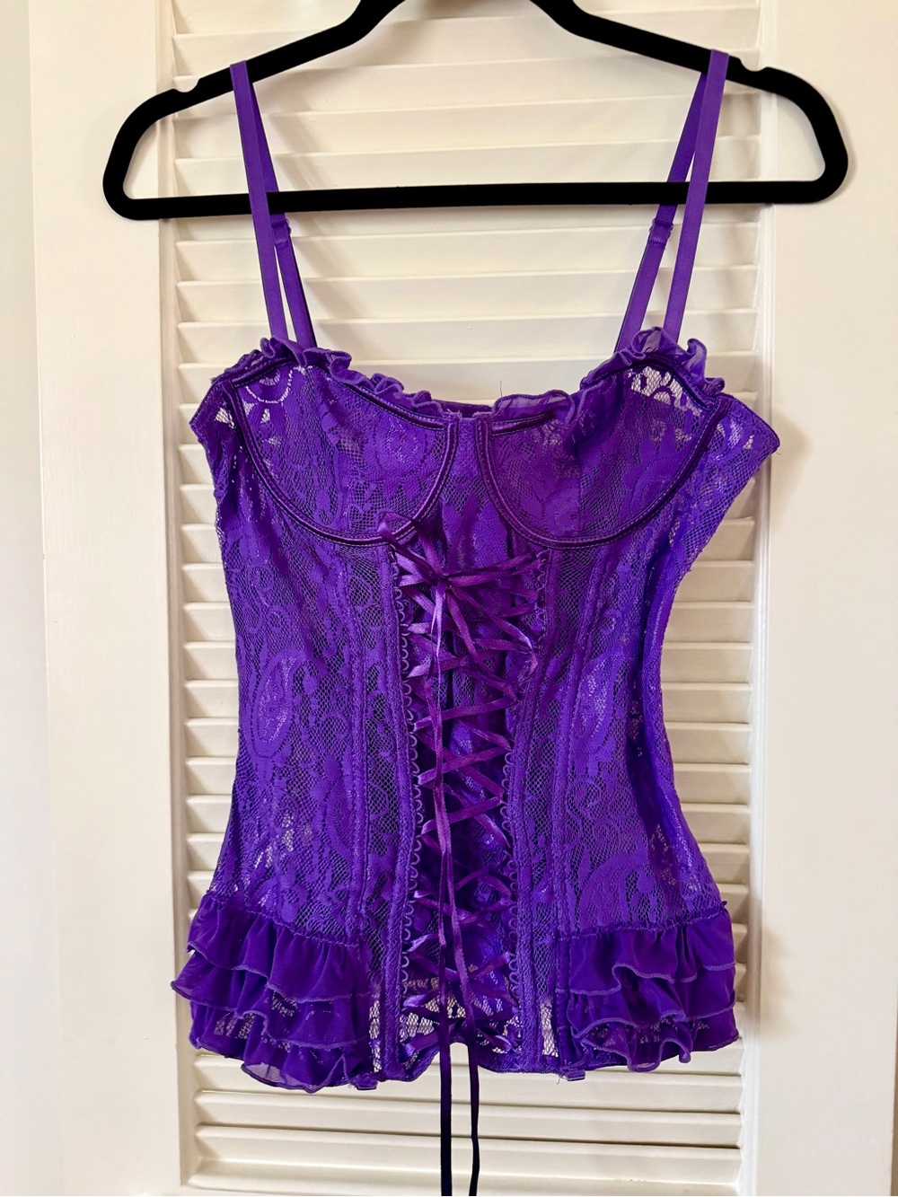 Maje Purple Lace Corset Camisole with Ruffle Hem